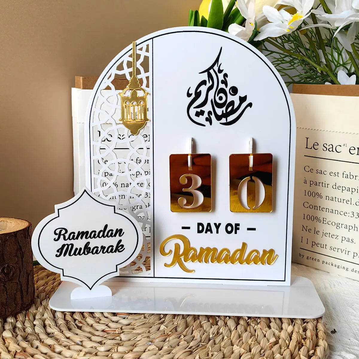 Microstar Eid Acrylic Ramadan Advent Calendar Board Wooden BaseTable Decoration Ornament Mubarak Eid Advent Day Countdown Gifts