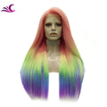 Celebrity Rainbow Multicolor Colorful Wig Silky Straight Heat Resistant Fiber Synthetic Lace Front Wig for Cosplay