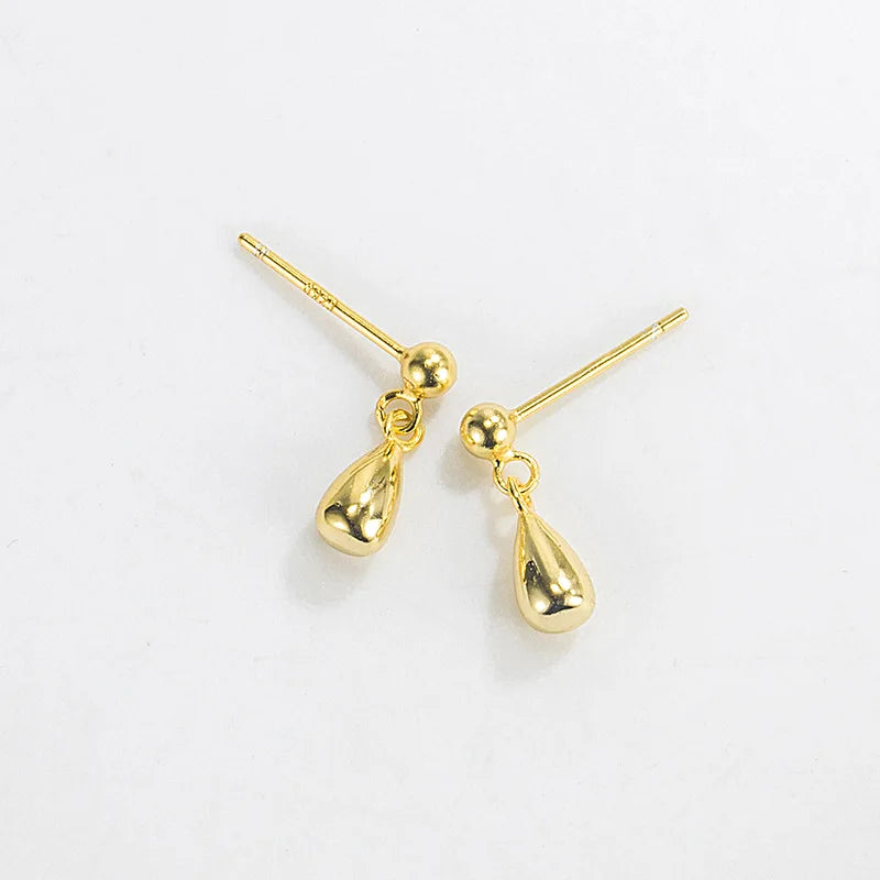 Korean Jewelry 925 Sterling Silver Waterdrop Small Stud Earrings 18K Gold Plated 925 Silver Versatile Earrings Piercing Jewelry