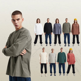 OEM Heavy Cotton Oversized T Shirt for Men Crew Neck Drop Shoulder Blank Long Sleeve Pullover Custom Screen Print