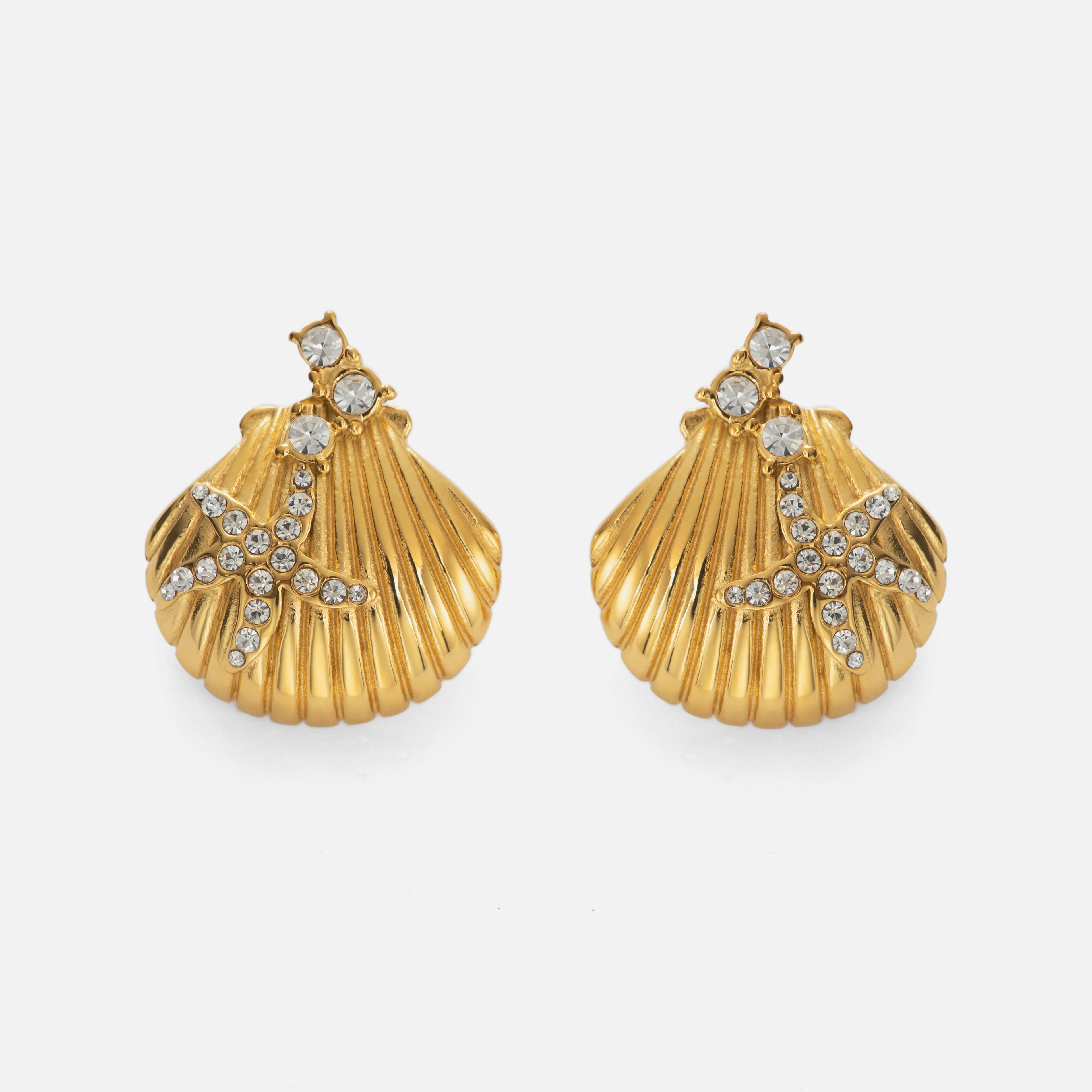 2024 Dazan New Winter 18k Gold Plated Hypoallergenic Stainless Steel Vintage Shell Butterfly Iced Out Zircon Starfish Earrings