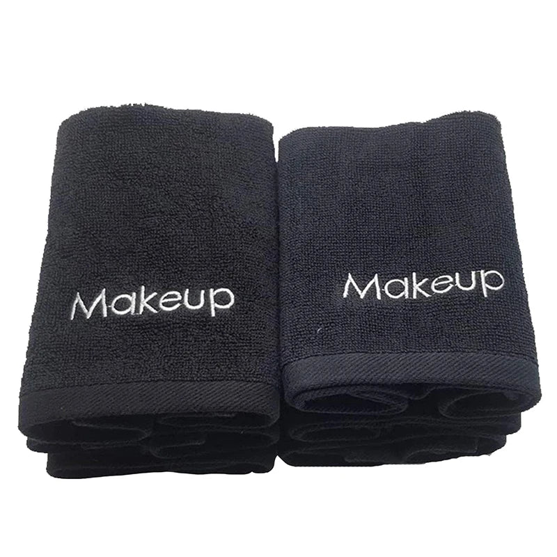 Wholesale Custom Logo 100% Cotton Reusable Facial Cleansing Wash Cloth Makeup Remover Black Face Towel
