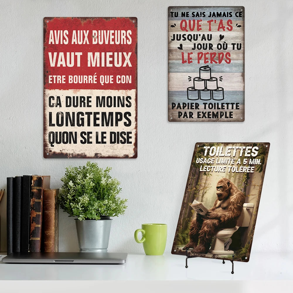 French Toilet Kitchen Tin Sign Wall Hanging Metal Sign Decorative Custom Made Vintage Tin Signs