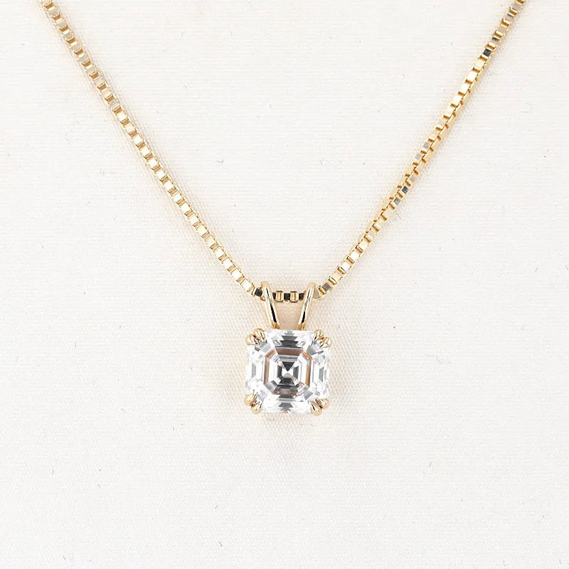 925 Sterling Silver Asscher Moissanite Necklaces 6.5x6.5mm 1.5ct Unisex Moissanite Necklace Asscher Cut Jewelry