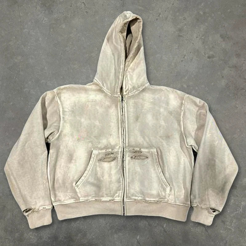 Black Oversized Drop Shoulder Zipper Acid Wash Hoodies Heavyweight Boxy Custom Hoodies Puff Print Hoodie Men