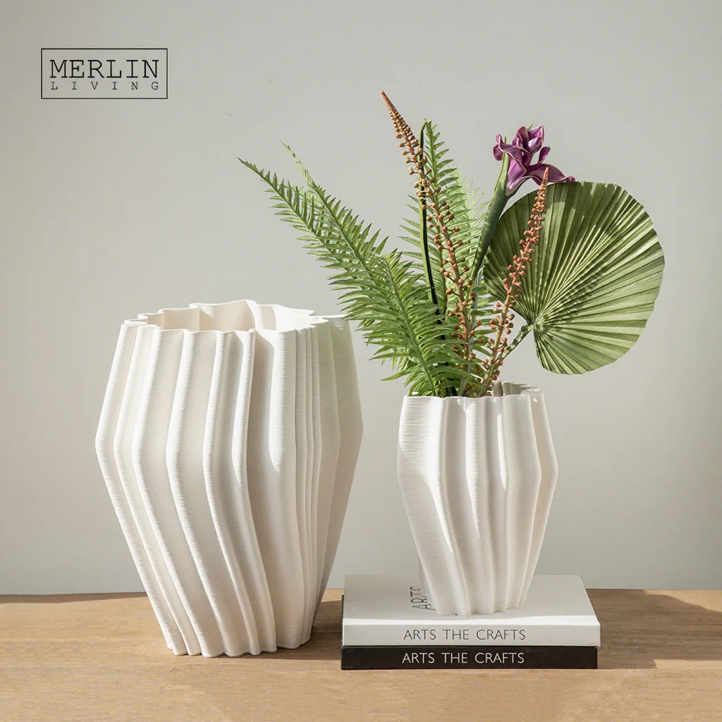 Merlin Living 3D Printing Vase Wrinkled Line Ceramic Nordic Vase for Home Decor Chaozhou Ceramic Factory OEMODM Custom