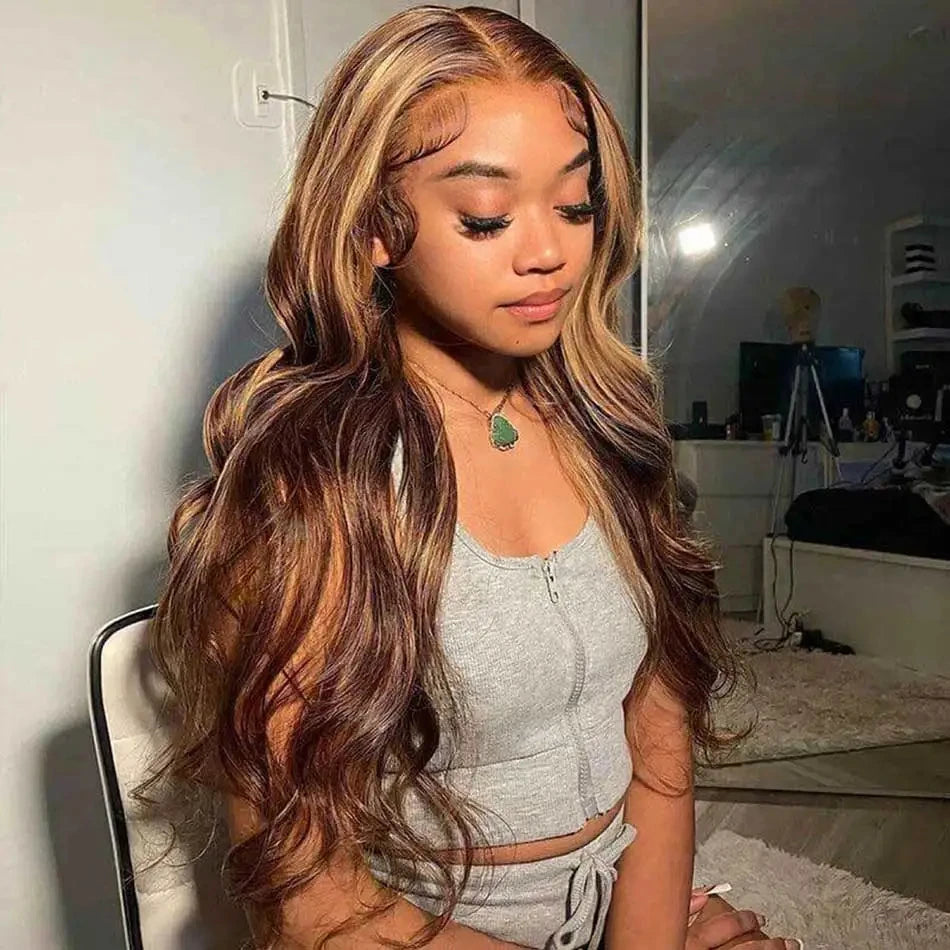 Wholesale Virgin Brazilian Hair High Density 13x4 Body Deep Wave Highlight Colored Wigs Human Hair Transparent Lace Front Wig