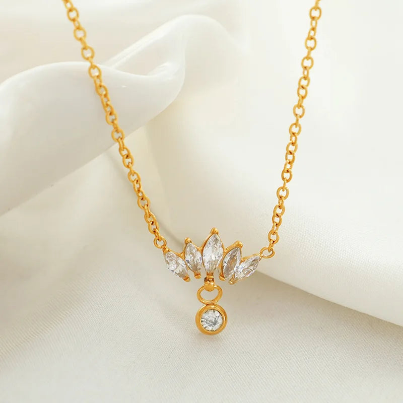 G2759 Wholesale Colliers Femme 18K Gold Plated Stainless Steel Marquise Cut Rhinestone Zircon Pendant Necklaces Fashion Jewelry