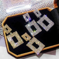 Luxury Shining Crystal Drop Earrings Gold Silver Color Square Rhinestone Dangle Rhinestone Drop Earrings for Women Jewelry