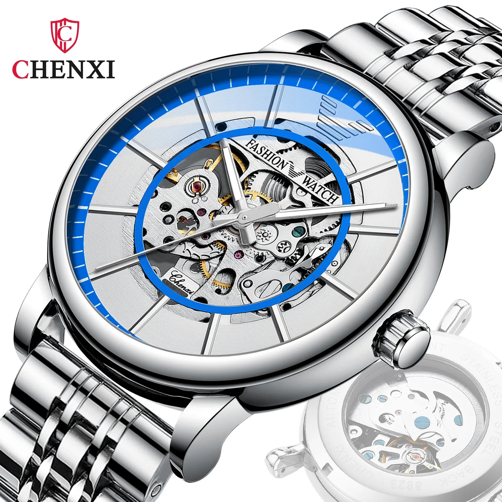 CHENXI 8823 Watch in Mechanical Watches Hollow Luxury Dropshipping Leather Waterproof Men Business Wristwatches Relojes Hombre