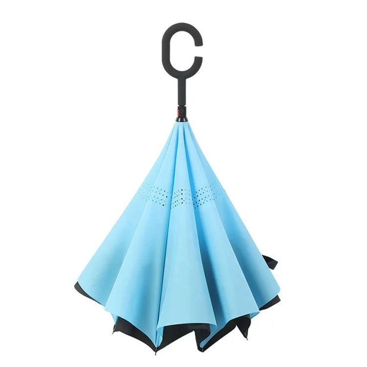 Custom Logo Minimalist Straight Reverse Umbrella Double Layer 190T Pongee Travel Umbrella