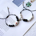 2022 New Arrival Handmade Woven Black White Stone Beads Bracelet Heart Beat Magnetic Bracelet for Couple