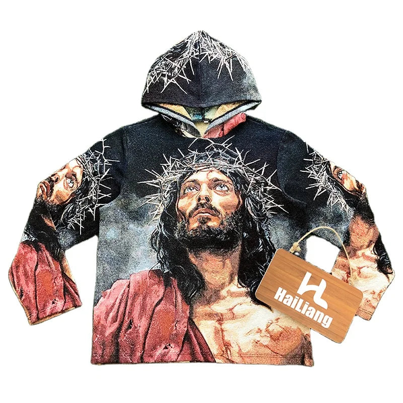 Casual Custom Men Woven Pullover Sweatshirts Oversized Hoodies Anti-wrinkle Streetwear Thick Tapestry Hoodie for Men