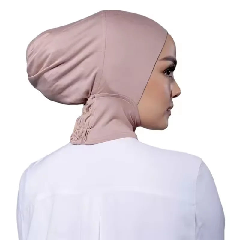 2025 New Breathable Modal Elastic Sports Cap Solid Scarf and Adjustable Headband Pair for Muslim Hijab and Neck Bottom Hat