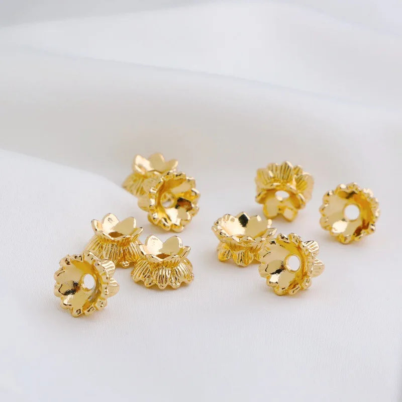 Brass DIY Lotus Double Layer Cap 14K Large and Small Spacer Bead Cap for Jewelry Accessories