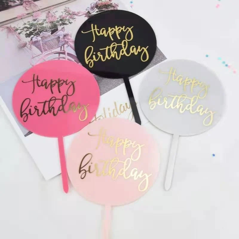 Round Bronzing Acrylic Happy Birthday Plastic Cake Decorating Supplies