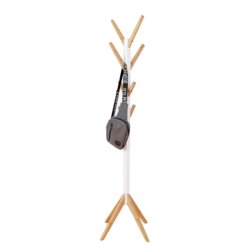 Apartment Bamboo Coat Rack Hat Hanger Easy Installation Clothes Hanger Stand 8 Hook for Jacket