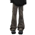 American Style Retro Distressed Wasteland Feng Shui Washed Pleated Micro Flared Jeans Men's High Street Wide Leg Pants Trend