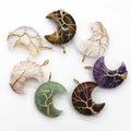 Tree of Life Winding Moon Pendant Necklace Healing Crystal Stone Necklaces Natural Gemstone Quartz Pendant Necklace