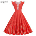 Vintage 50s 60s Women's Vintage Party Dress Lace Polka Dot Short Sleeve Hepburn Robe Pin up Rockabilly Dresses