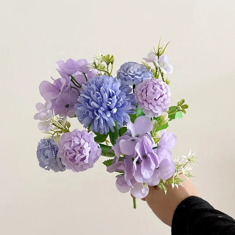 SZ04-27  Wholesale Wedding Flower Blue Artificial Flower Bouquet Silk Flowers Bunches Home Decoration Rose Bushes Wedding Flora