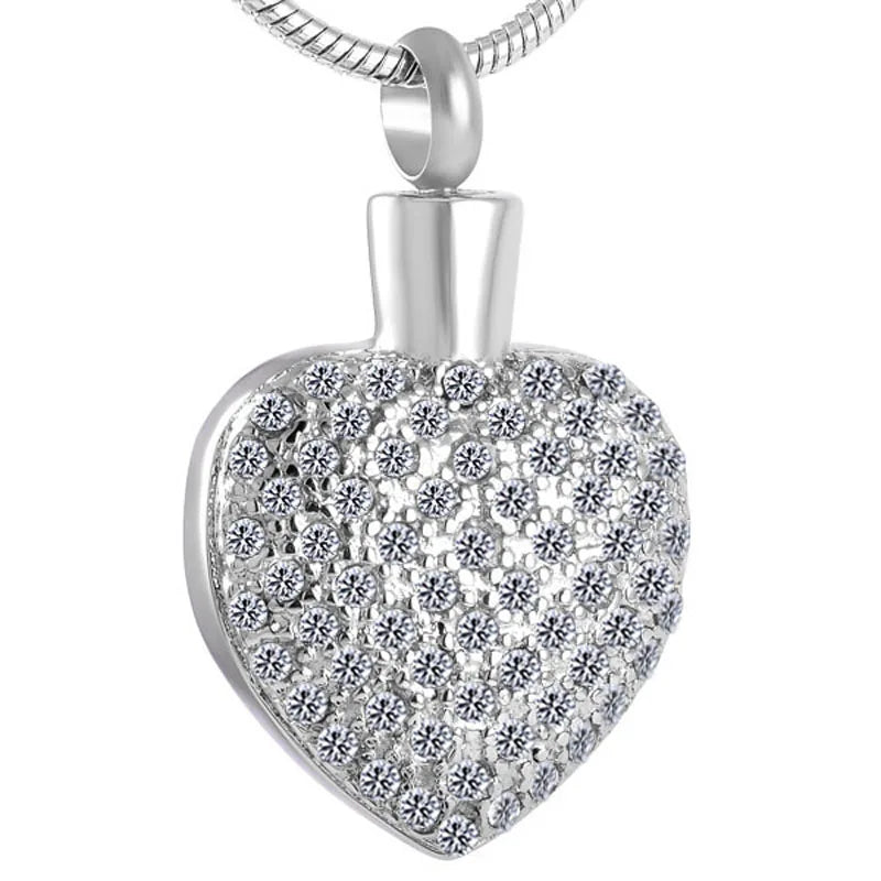Crystal Heart Cremation Jewelry Ash Urn Necklace Stainless Steel Shinning Memorial Keepsake Holder Stone Pendant Locket Human