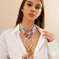 Exaggerated Big Love Heart Pendant Necklace for Women Multilayer Pearl and Stone Beads Chain Accessories on Neck Fashion Jewelry