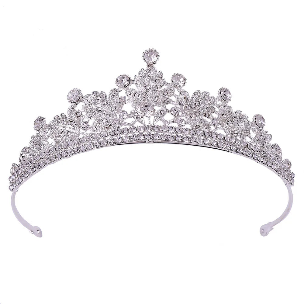 Manufacturers Direct Women Bridal Headwear Hair Jewelry Alloy White Crystal Rhinestone Leaf Shape Tiara Crown