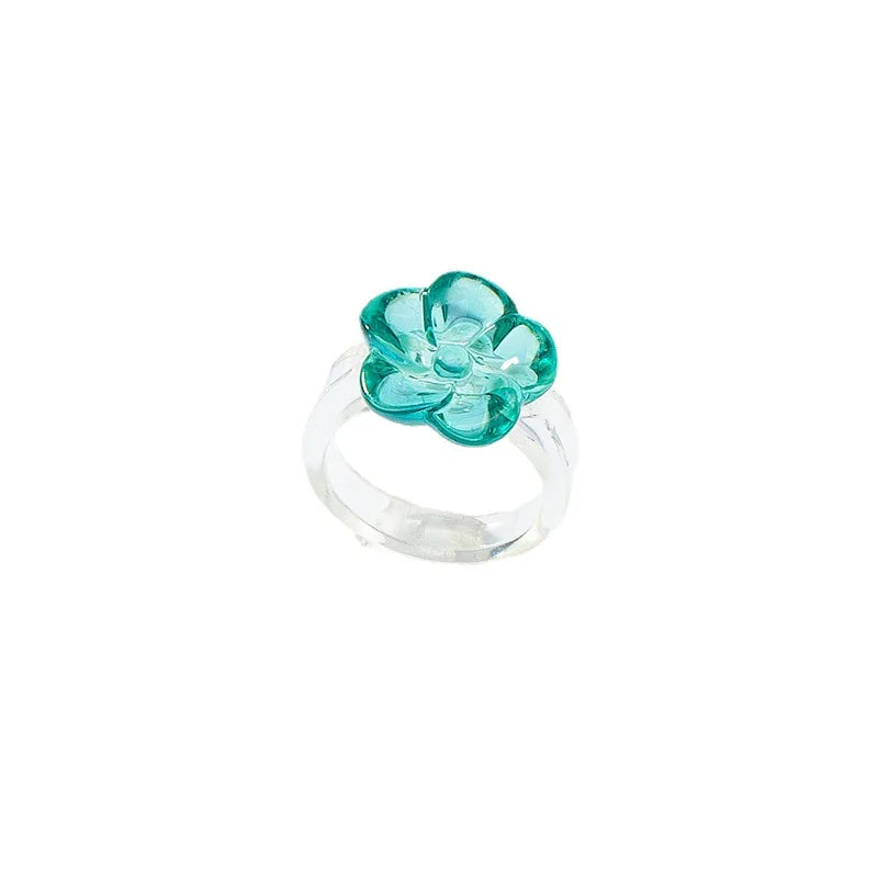 Fashion Jewelry Korean INS Design Blue Pink Resin Acrylic Finger Band Ring for Girl