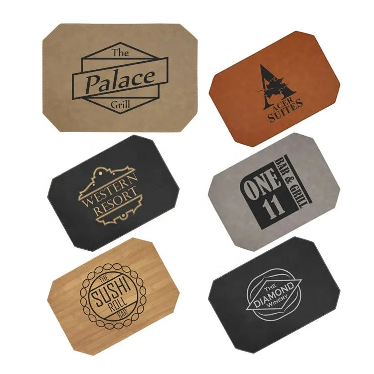 High Quality Custom Logo Pu Leather Table Placemat Vintage Irregular Shape Wholesale Blank Laserable Leatherette Placemat