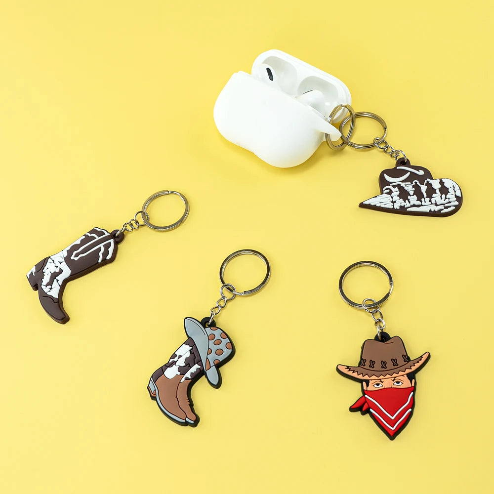 Hot Sale Cowboy Keychain Soft PVC Durable Western-Themed Rodeo Hat and Boot Charm for Boys Girls Outdoor Adventure Lovers