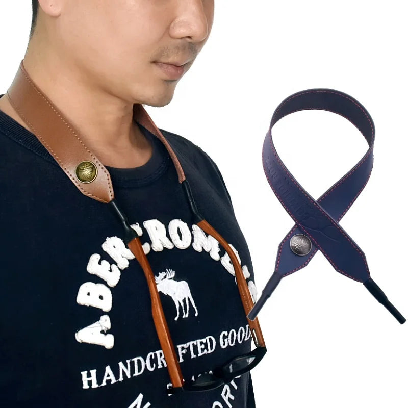 Wholesale Custom Logo Blue Eyeglasses Lanyard Full Grain Genuine Leather Sunglass Strap Durable Anti-Drop Eyeglasses Parts