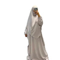 Muslim Women Two Piece Set Long Hijab Islamic Abaya Fashion Robe Breathable Anti-Wrinkle Polyester