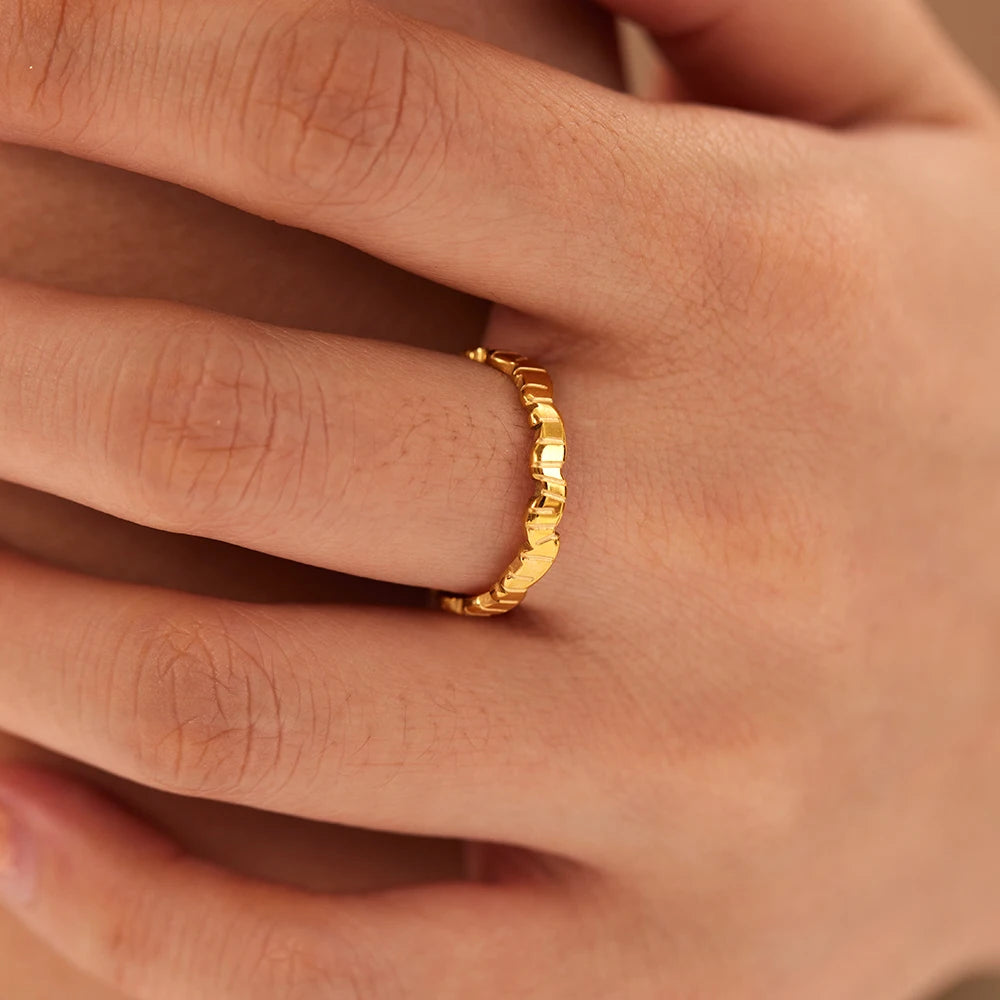 Minimalistic Stainless Steel 18K Irregular Thin Textured Stacking Women Rings for Women Nickle Free Jewelry