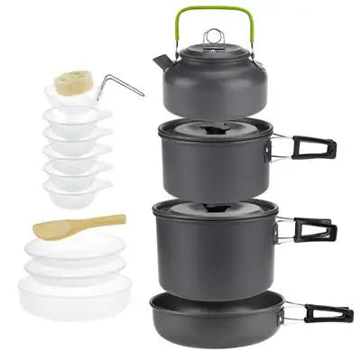 Portable Outdoor Aluminum Alloy Titanium Cookware Set 4-5 People Hiking Camping Picnics Barbecues Cast Iron Covers Gas Induction