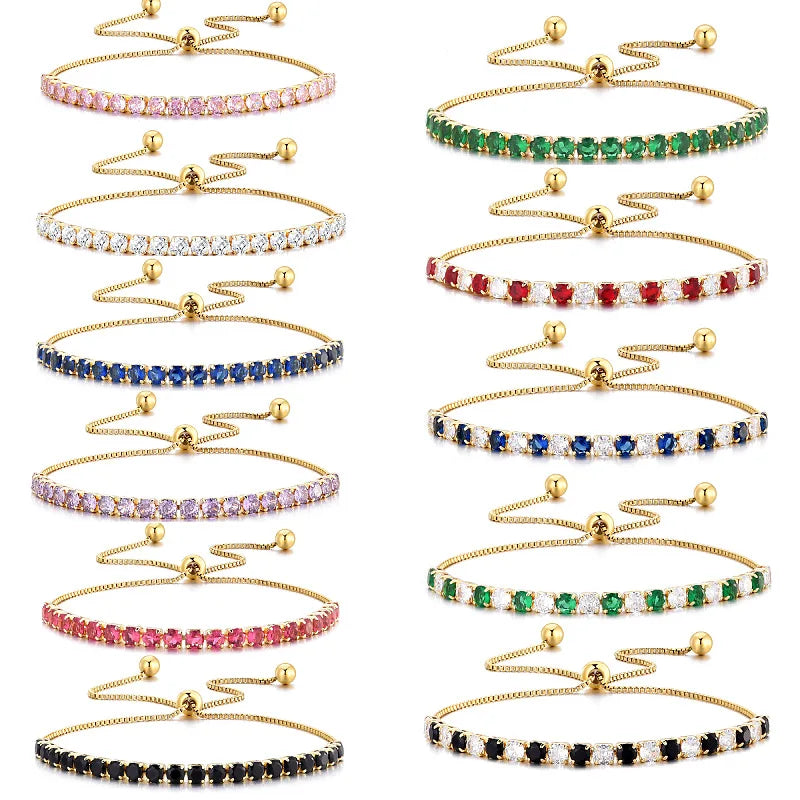 Bracelet Female 18K White Gold Plated Gold Cubic Zirconia Tennis Fine Jewelry Adjustable Women Charm Bracelets