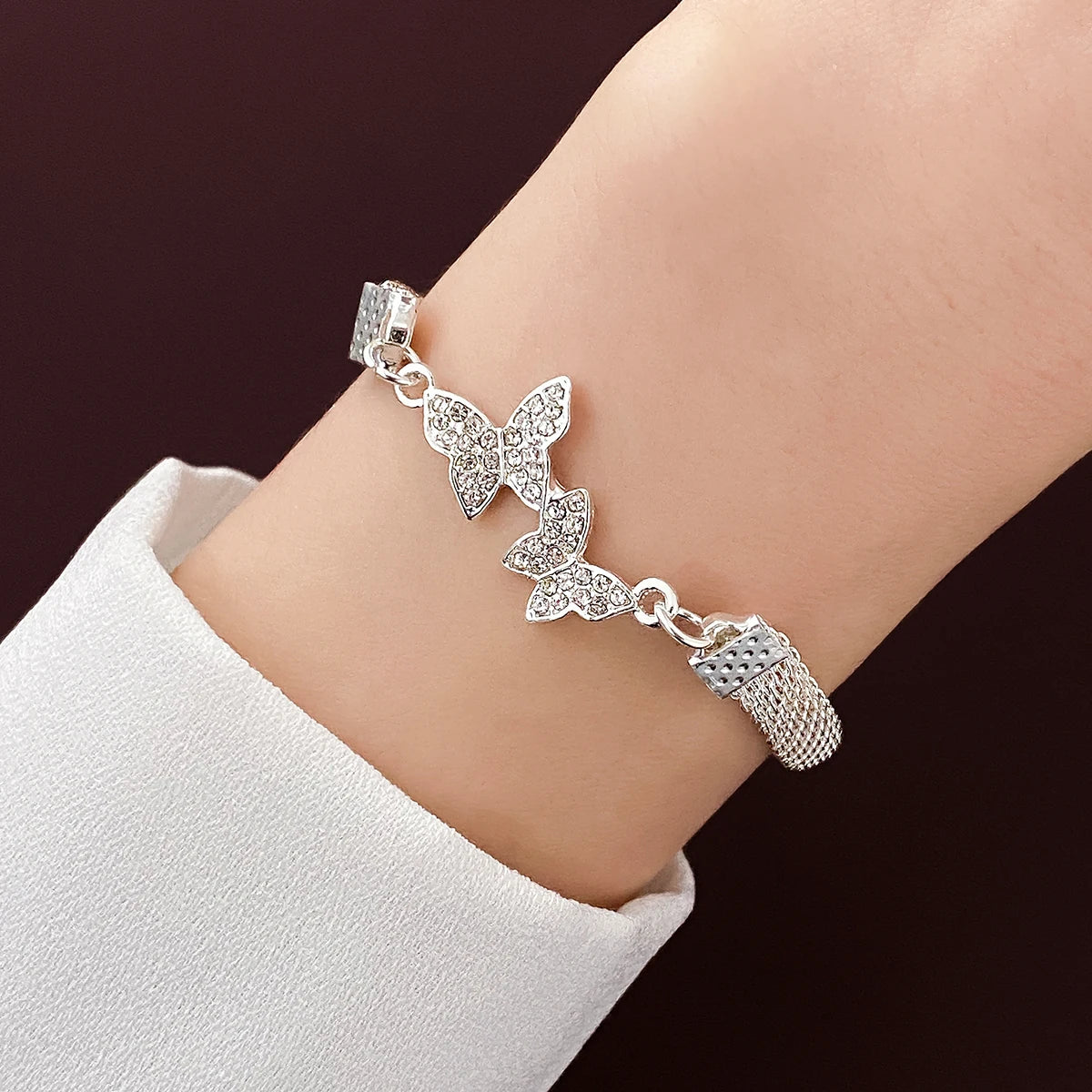 VKME Fashion Silver Color Butterfly Rhinestones Bracelet for Women Jewelry