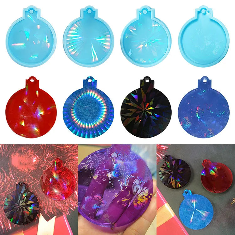 YS DIY Christmas Light Shadow Round Keychain Mold Silicone Ornaments Pendant Jewelry Crafting Mould Making Valentine Love Gift