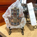 Hot Sale Natural Raw Gemstone Crystals Healing Stones Selenite Slab With Hamsa Hand Chakra Fatima