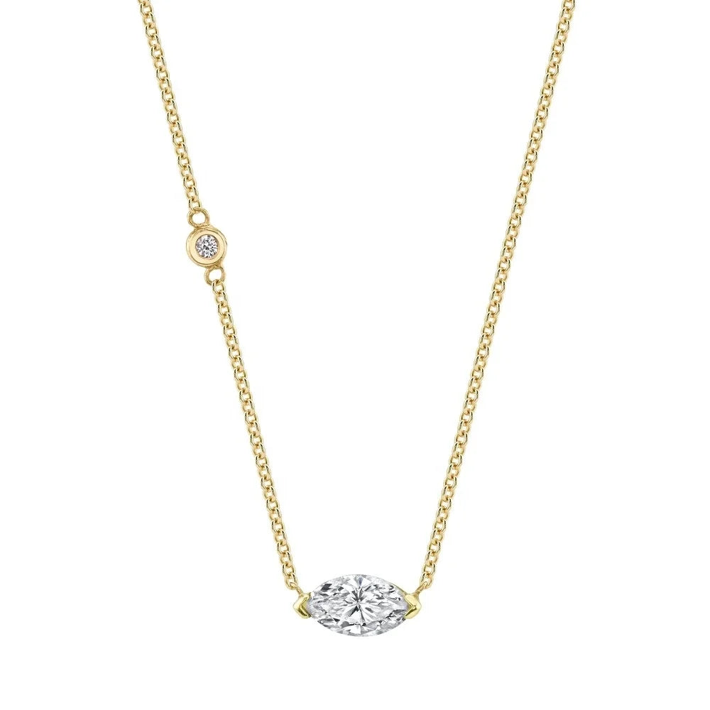 Elegant Gold Solitaire Eye CZ Stone Charm Necklace Silver 925