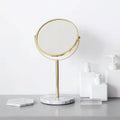 Beauty Rose Golden Iron Frame Marble Makeup Mirror Round 360 Degree Rotation Cosmetic Table Mirror with White Marble Tray