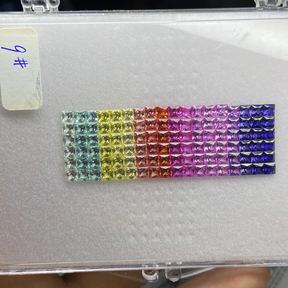 Square Lab Created Corundum 3x3mm Princess Cut Colorful Gemstones Rainbow Sapphire