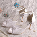 Women White Lace High Heel Shoes Bride