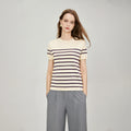 Women's Two-color Striped O-neck Short Sleeved Casual Pullover Knitted Top Knitwear