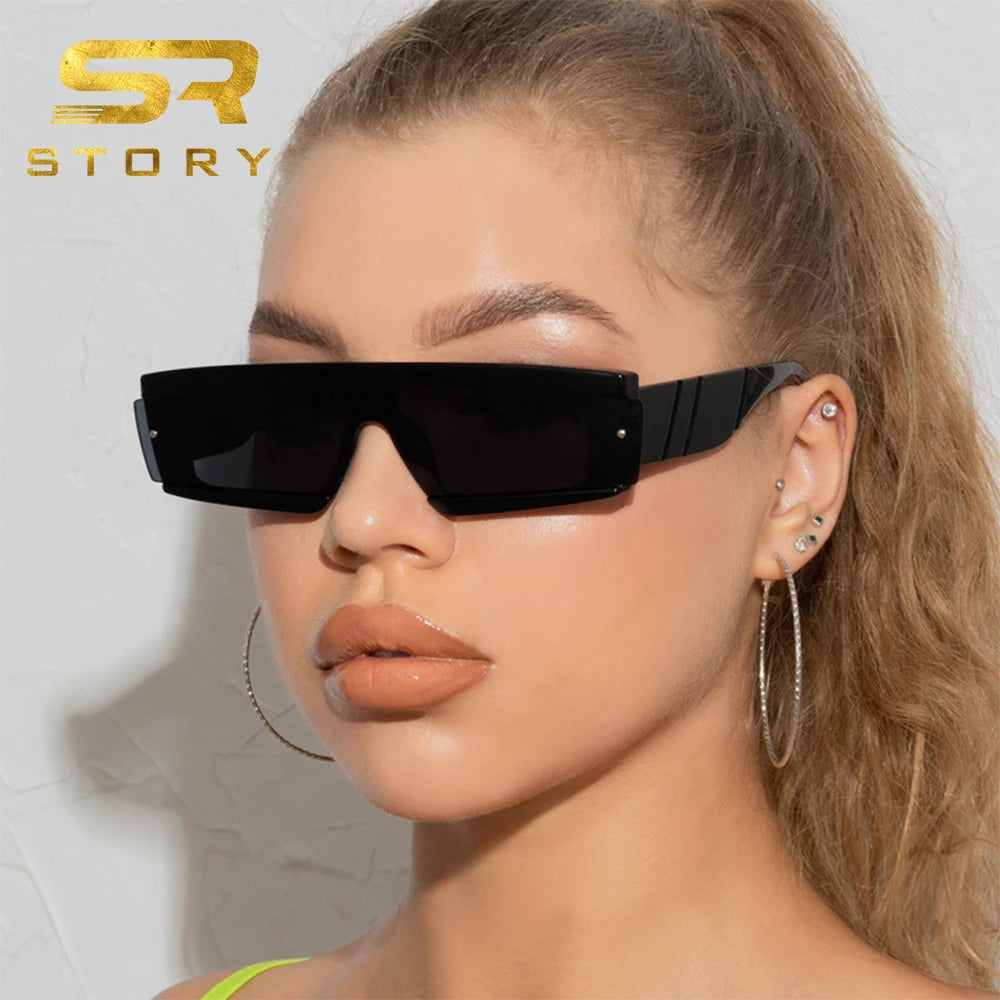 STORY W153 Fashion Orange Narrow Frame Hip Hop Square Sun Glasses 90s Vintage Trendy Green Rectangle Sunglasses Women Men