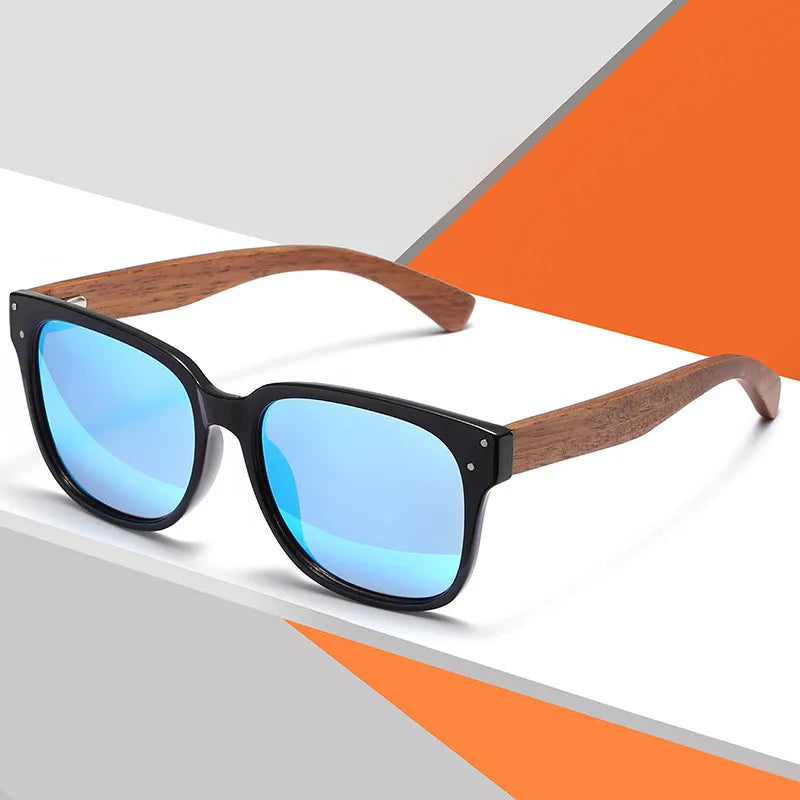 2022 Luxury Men Sunglasses Fashion Squared Wooden Temple Polarized Sunglasses Handmade Bamboo Wooden Sunglasses