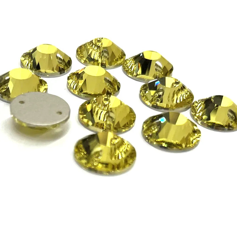 Lucky K9 Super Shiny Sew-on Crystal Citrine 12mm Round Flat Top Lemon Yellow Color Sew on Rhinestone for Dress Shoes