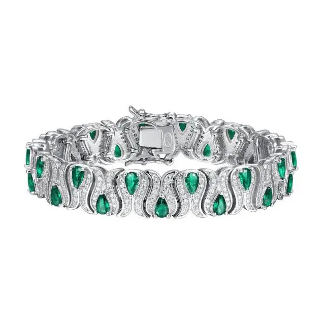 Women's Wedding Party Jewelry 925 Sterling Silver Teardrop Ruby Black Green Pear Shape Emerald Tennis Bracelet for Lady