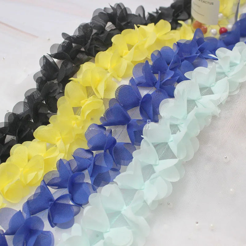 Multicolor 6cm Width Chiffon Flowers DIY Lace Ribbon Garment Decoration Lace Trim Sewing Accessories XF02 28 Flowers Per Yard