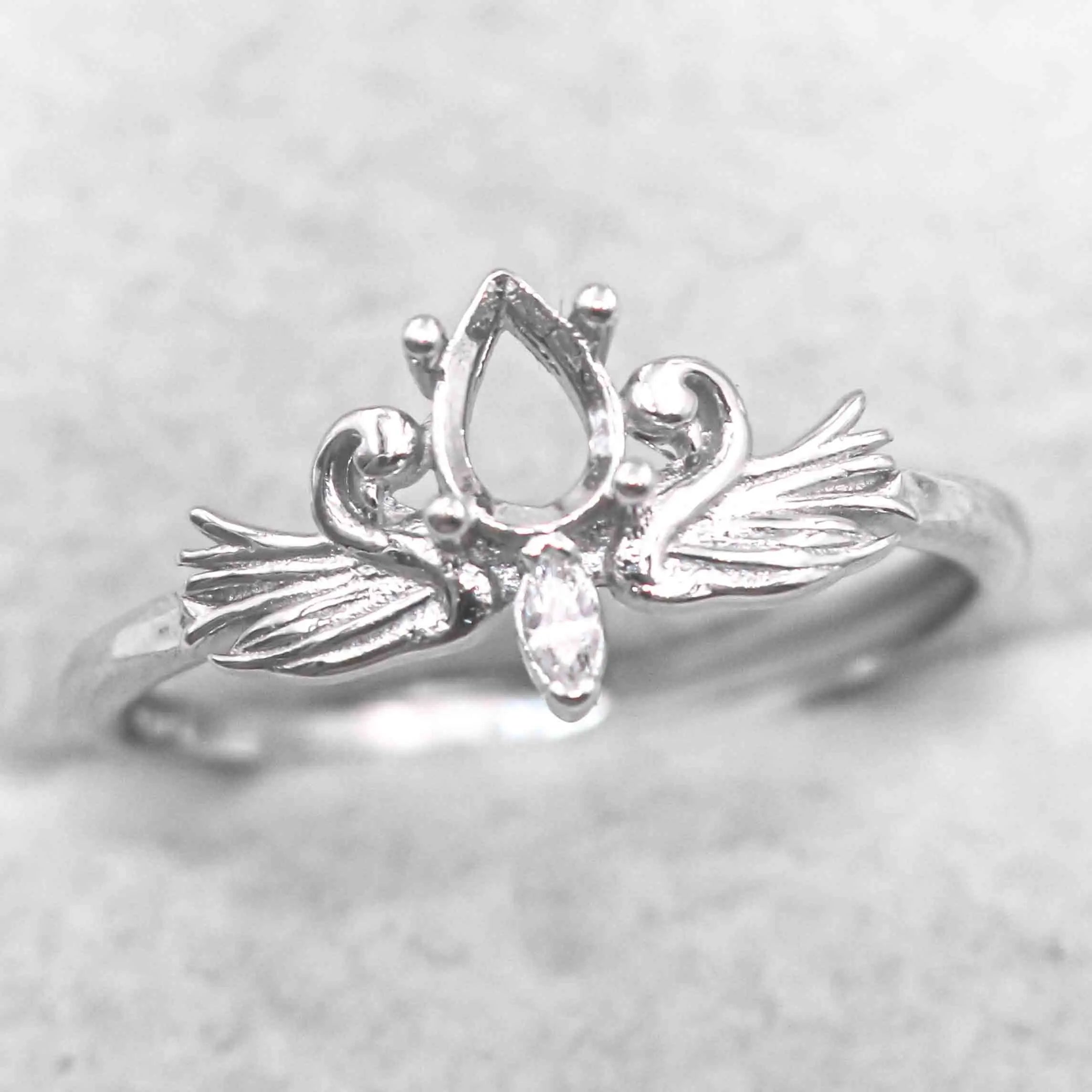 Semi Mount 4*6mm Sterling Silver Ring Pear Shape Empty Blank Support Claw Setting S925 Base Without Center Stone for DIY Inlay